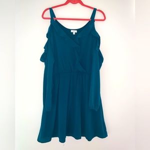 Greenish Teal Cold Shoulder Dress